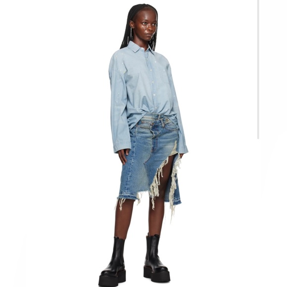 R13 Norbury blue denim distressed midi skirt - Picture 1 of 13